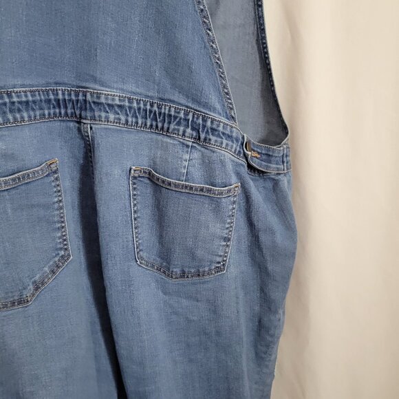 A Glow Maternity Straight Leg Bib Overalls Denim Jeans Blue Distressed Large Adj - Picture 10 of 14